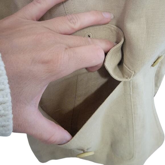 Apostrophe 100% Linen 3 Button Front Oversized Blazer Jacket Natural Fibers - Picture 6 of 9